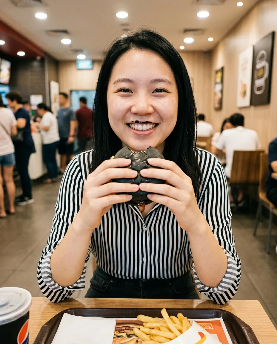 乌贼墨汉堡…我真的吃了