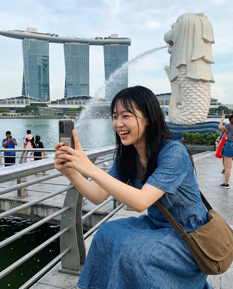 被鱼尾狮喷到刘海我真服了😭