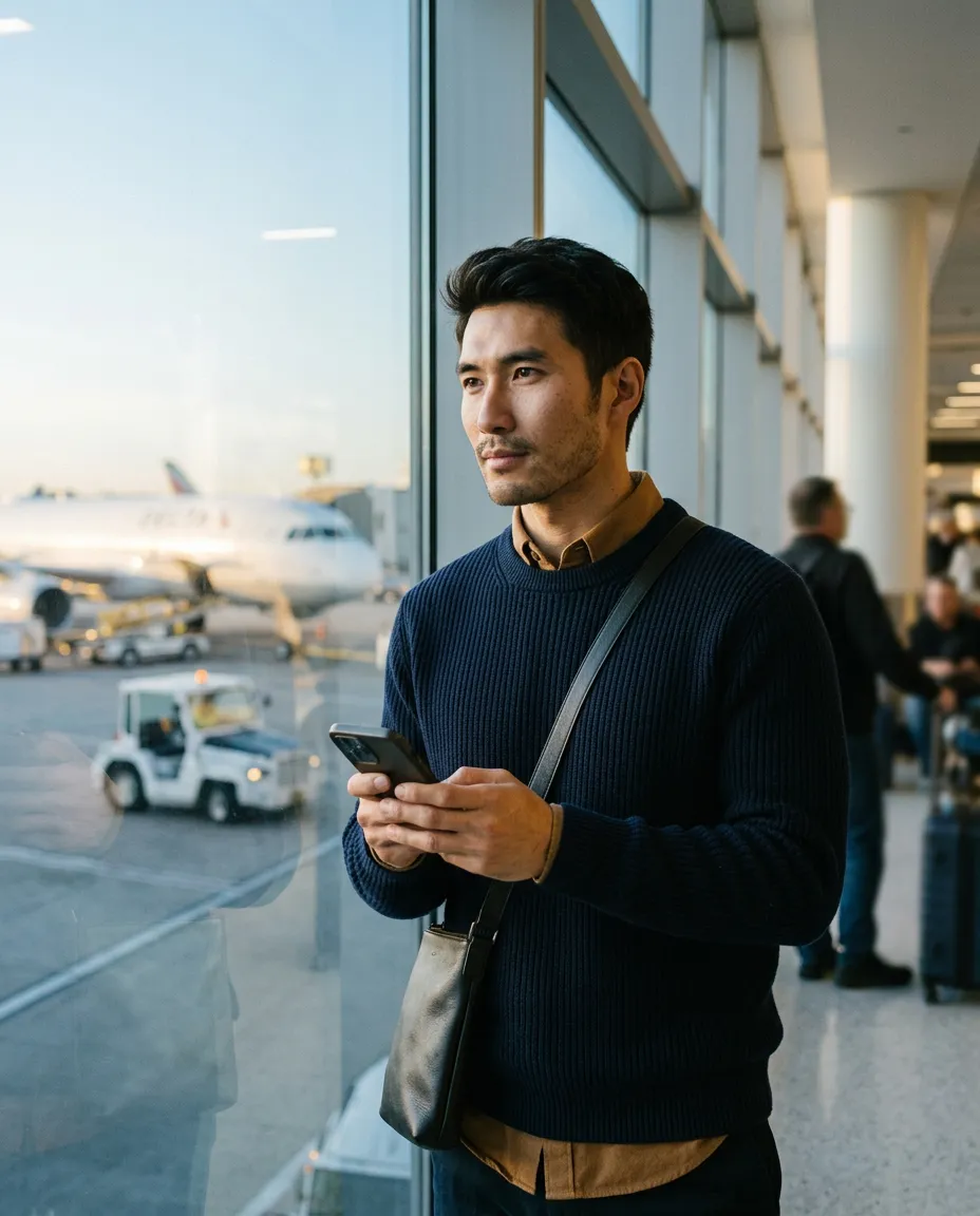 LAX登机口窗边，不聊