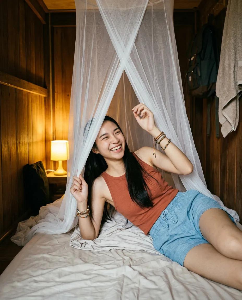 My hostel bed had a mosquito net 😭