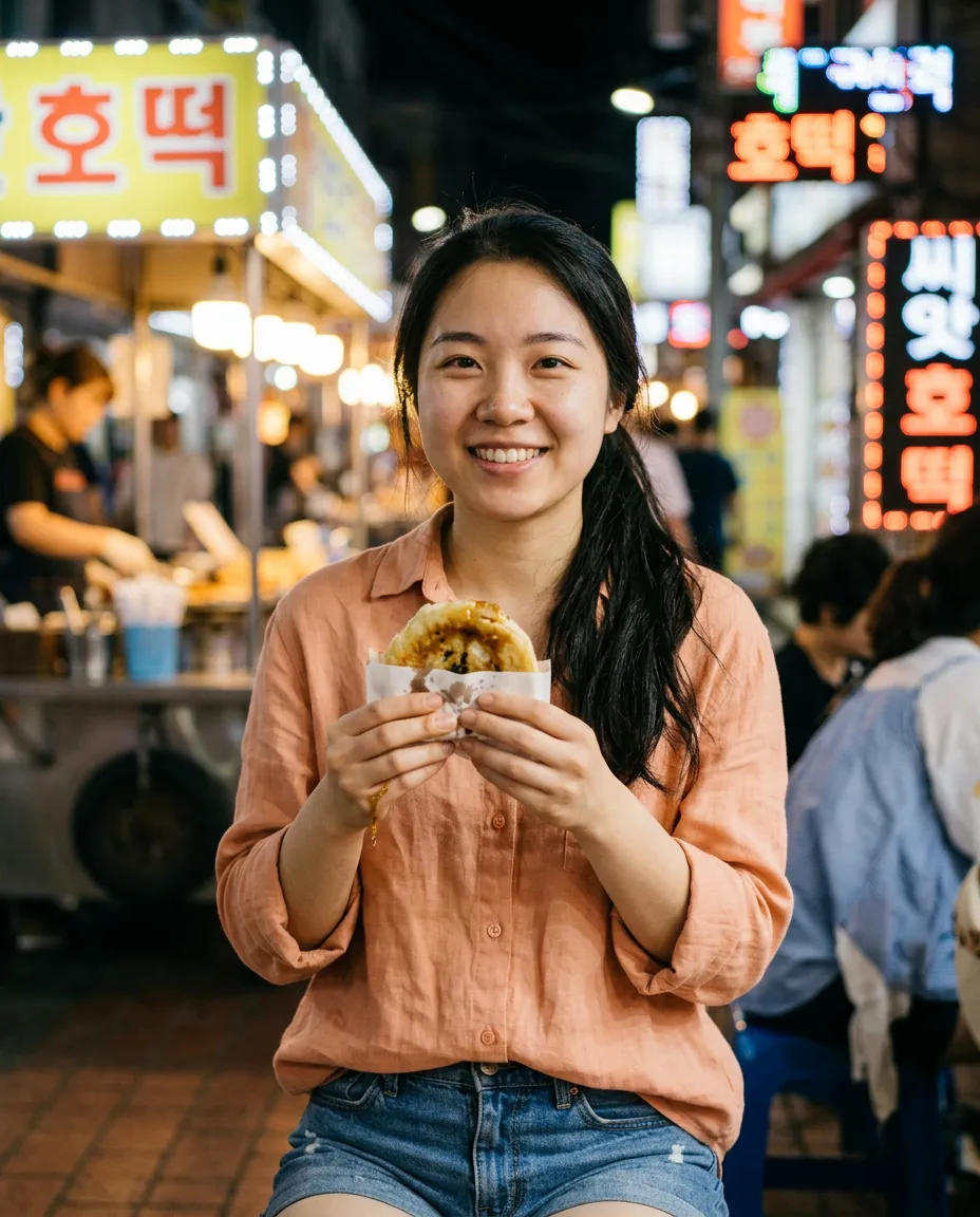 釜山 씨앗호떡：糖浆直接滴到手上