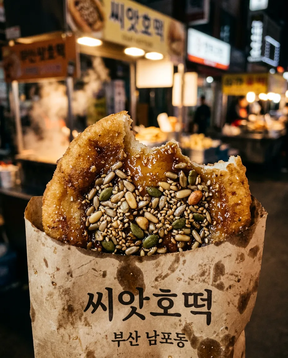 釜山 씨앗호떡：糖浆直接滴到手上 2